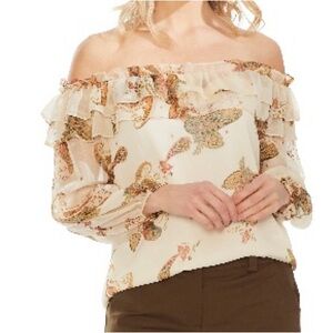 Vince Camuto Cream Floral Off-Shoulder Blouse